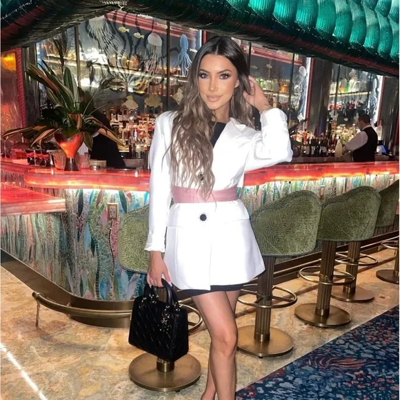 white blazer dress zara - Double Breasted With Chain - Off Womens Manière De Voir Zara Double Breasted Blazer Dress With Chain White Blazer Dress